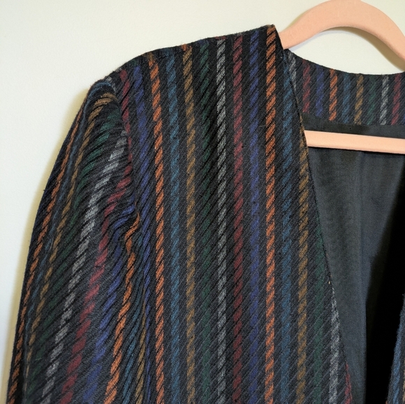 Vintage Blazer - Wool Blend Striped One Button Blazer Jacket Size Medium - Picture 2 of 12
